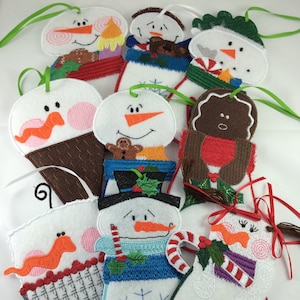 Geschenkkartenhalter Schneemänner Handschuhe und Wünsche Maschinenstickerei Designs