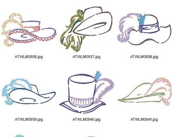 Outline-Hats. ( 10 Machine Embroidery Designs from ATW )