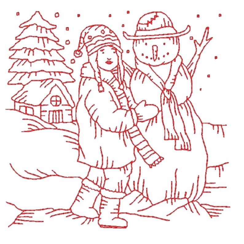 Winter Scenes Redwork | 10 Machine Embroidery Designs | 5x7 Hoop | Digital Download image 2