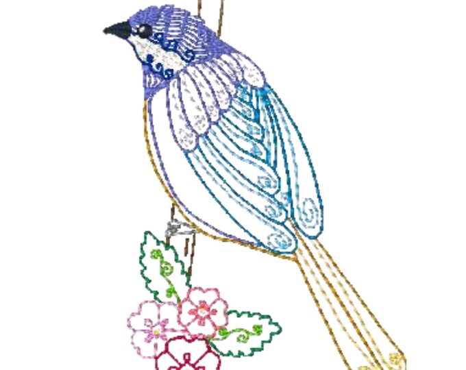 Chickadees  Multiline Redwork ( 10 Machine Embroidery Designs by ATW)   4X4 Hoop