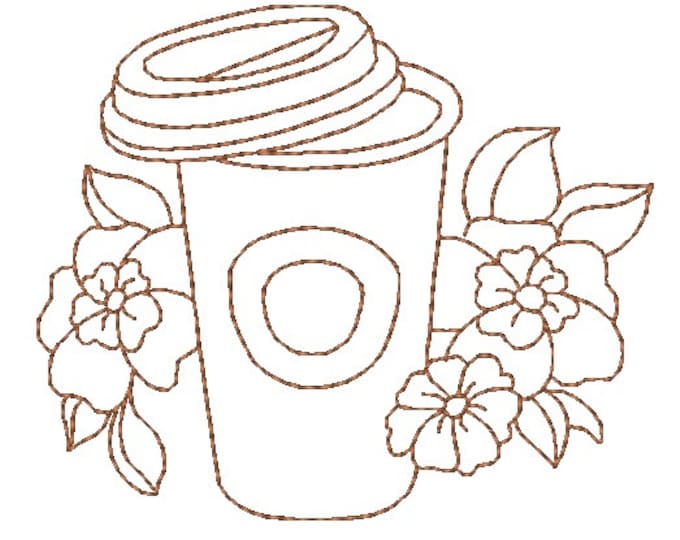 Redwork Coffee Machine Embroidery Designs