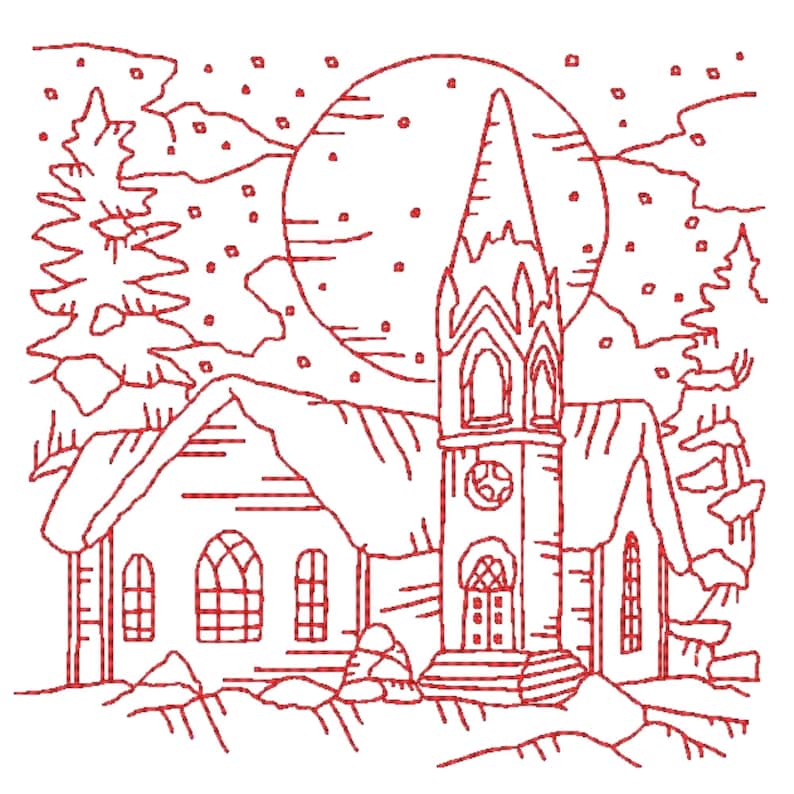 Winter Scenes Redwork | 10 Machine Embroidery Designs | 5x7 Hoop | Digital Download image 5