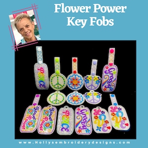Flower Power Key Fobs: 17 FSA Applique Machine Embroidery Designs (4x4 & 5x7) (Digital Download)