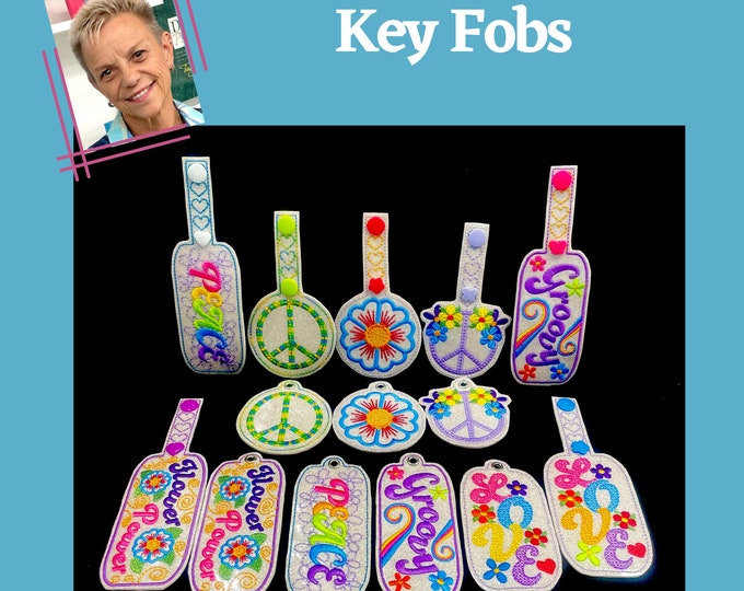 FSA ( 17 Free Standing Applique) Flower Power Key Fobs Project [mixed 4x4 & 5x7] Machine Embroidery Designs) 10335