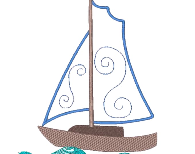 Curly Sailing Applique  ( 10 Machine Embroidery Designs by ATW)  5X7 Hoop