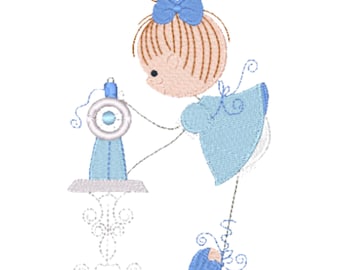 Curly Sewing Girls ( 10 Machine Embroidery Designs by ATW)  5X7 Hoop