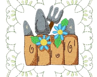 Diseños de bordado a máquina Garden Time Blocks (24 unidades) para aro de 4x4 pulgadas (descarga digital)