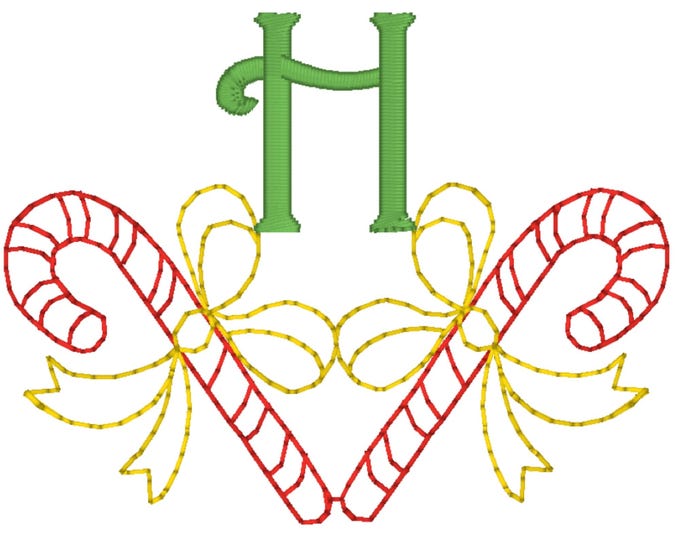 Candy Cane Alphabet ( 26 Machine Embroidery Designs by ATW).  4X4 Hoop