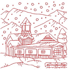 Winter Scenes Redwork | 10 Machine Embroidery Designs | 5x7 Hoop | Digital Download image 8