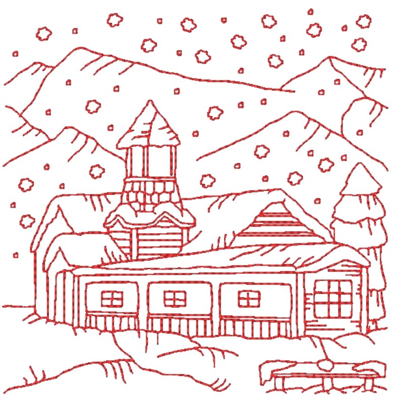 Winter Scenes Redwork | 10 Machine Embroidery Designs | 5x7 Hoop | Digital Download image 8