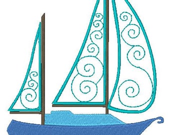 Curly Sailing Applique-5x7   Machine Embroidery Designs