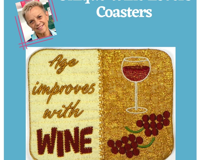 In The Hoop (ITH) Wine Coasters Project, 10 Machine Embroidery Designs Project 5x7 Hoop