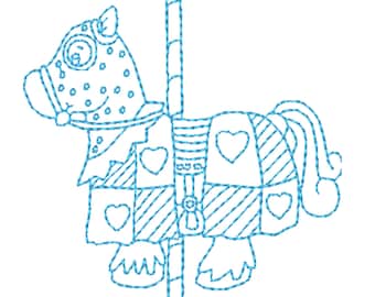 Redwork Carousel Horses ( 10 Machine Embroidery Designs by ATW). 4X4 Hoop