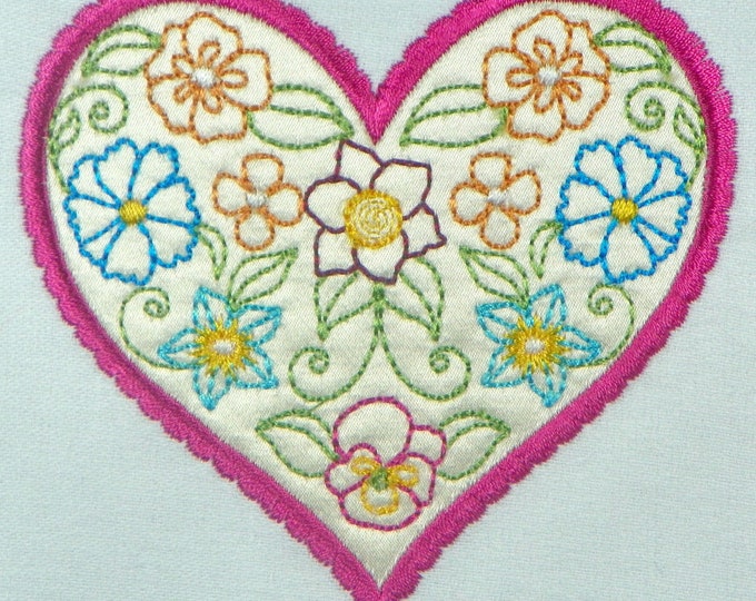Applique Hearts with Flowers  Machine Embroidery Designs