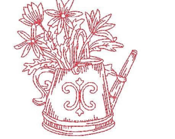 Redwork Watering Cans  ( 15 Machine Embroidery Designs from ATW )
