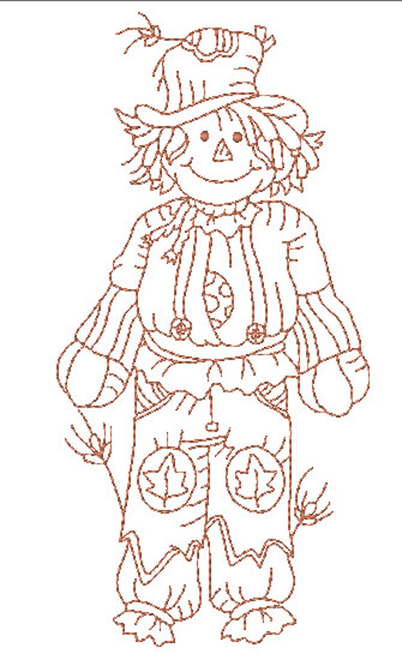 Redwork Autumn Scarecrows 20 Machine Embroidery Designs image 10