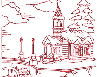 Winter Motive Redwork 5x7 Maschinenstickerei Designs