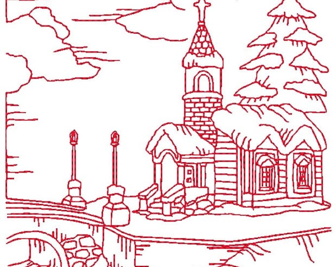 Winter Scenes Redwork 5x7 Machine Embroidery Designs