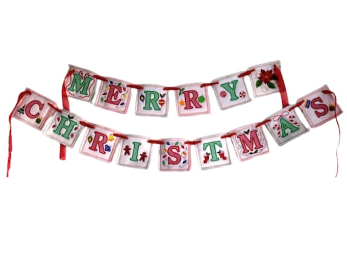 Merry Christmas Banner Project   (15 Horizontal Machine Embroidery Designs + 15 Vertical Designs from ATW )