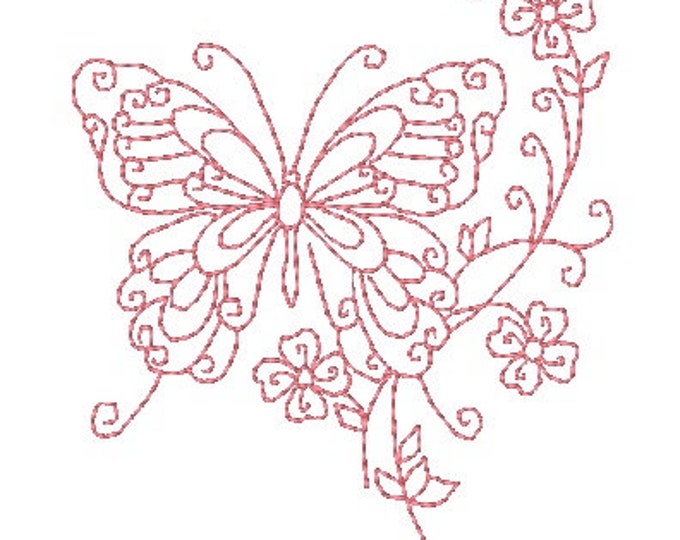 Redwork Curly Butterflies-2  Machine Embroidery Designs