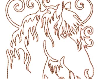 Equine Fantasy Redwork Blocks ( 10 Machine Embroidery Designs by ATW) 4X4 Hoop