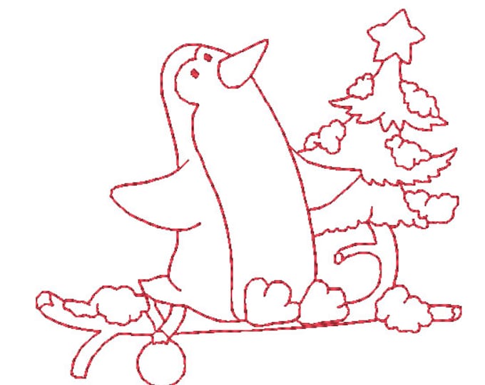 Little Redwork Christmas Penguins Machine Embroidery Designs
