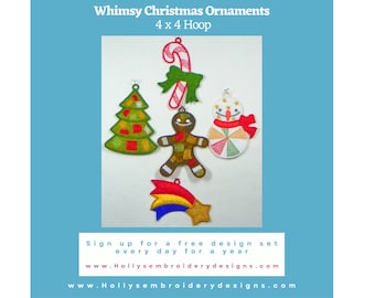Whimsy Christmas Ornaments - Machine Embroidery Designs, 4x4 Hoop, Festive Holiday Decor, Instant Download