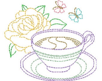 Multiline Vintage Coffee  10 Machine Embroidery Designs