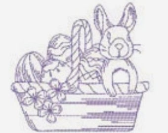 One Color Pastel Easter Baskets Redwork   Machine Embroidery Designs