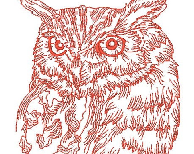 Redwork Realistic Owls for 5x7 hoop Machine Embroidery Designs