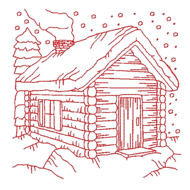 Winter Scenes Redwork | 10 Machine Embroidery Designs | 5x7 Hoop | Digital Download image 1