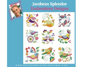 Jacobean Splendor   Machine Embroidery Designs Birds in Jacobean Style 10261 4x4 Hoop 10 Designs
