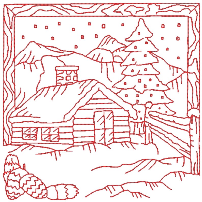 Winter Scenes Redwork | 10 Machine Embroidery Designs | 5x7 Hoop | Digital Download image 4