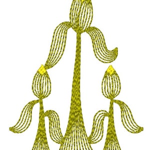 May include: Three stylized yellow corn stalks with a yellow tassel on top of each stalk.