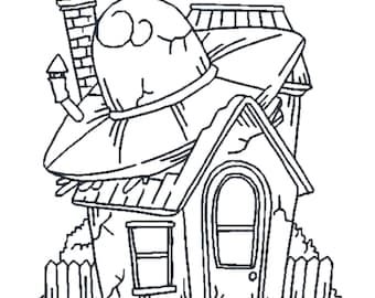 Halloween Redwork Embroidery Designs – 6 Haunted Houses for 4x4 Hoop
