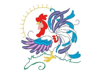 Decorative-Roosters  ( 10 Machine Embroidery Designs from ATW )  4X4hoop  Farm Animals