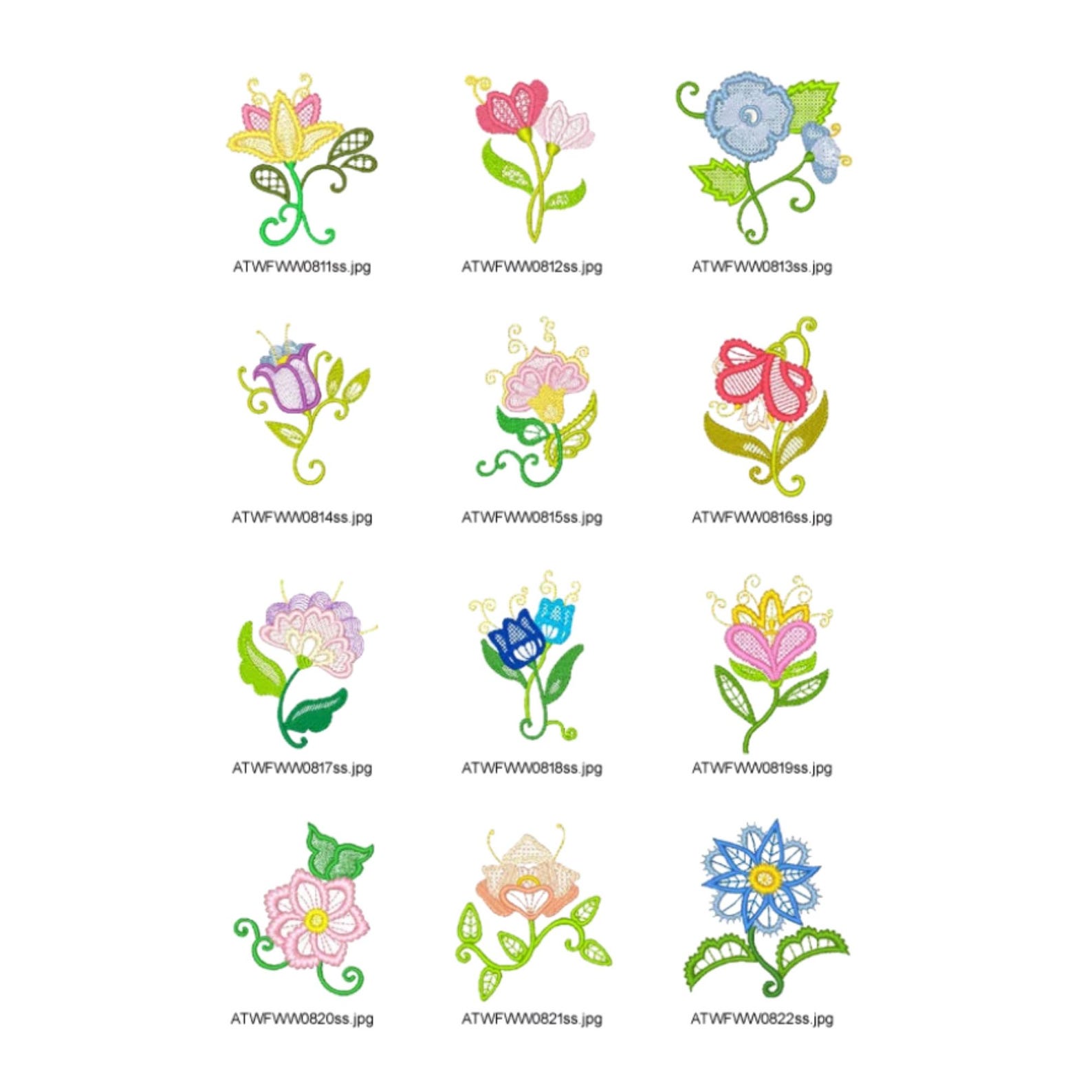 Colorlace Flowers ( 12 Machine Embroidery Designs by ATW) 4X4 Hoop - Etsy