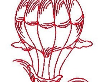 RedWork Hot Air Balloons 4x4  5x7  Machine Embroidery Designs