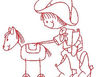 Swirly Cowboys Redwork Machine Embroidery Designs