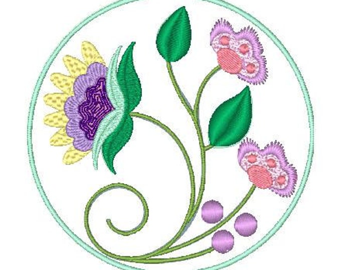 Jacobean Circle Flowers   Machine Embroidery Designs