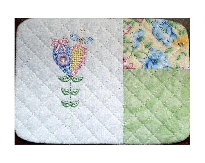 Flower Hearts Mug Rugs - 5x7 -  10 Machine Embroidery Designs