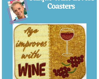 Unique Wine Lovers Coasters - Machine Embroidery Designs 5x7 Hoop