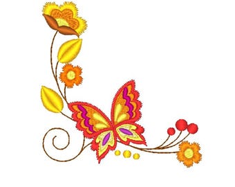 Jacobean Butterfly Corners  Machine Embroidery Designs