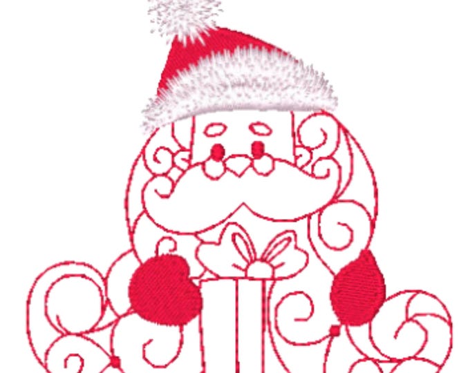 Santas Beard Redwork   10  Machine Embroidery Designs 4X4 Hoop Instant Download