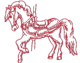 Redwork Carousel Horses  ( 10 Machine Embroidery Designs). 5X7
