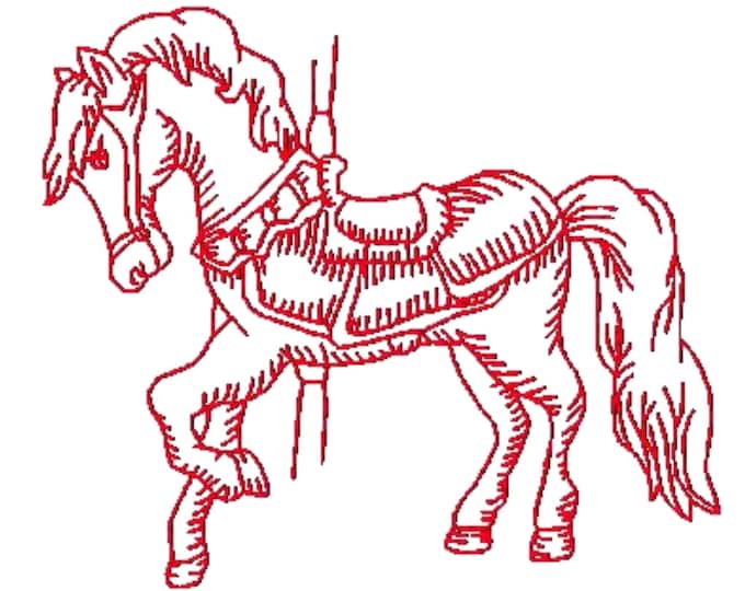 Redwork Carousel Horses  ( 10 Machine Embroidery Designs). 5X7