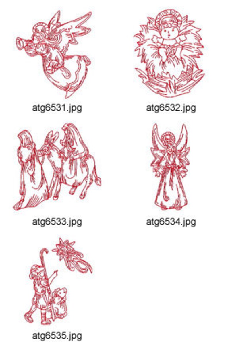 NativityRedworkII 5 Machine Embroidery Designs from ATW Etsy
