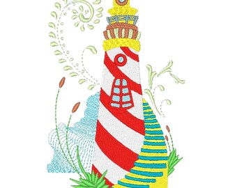 Decorative Lighthouses   (10 Machine Embroidery Designs) 5X7 Hoop Only
