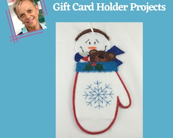 Festive Decor with Gift Card Holders - Snowmen, Mittens & Wishes Embroidery for 5x7 Inch Hoops
