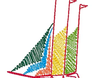 Swing Style Sailboats  10 Machine Embroidery Designs. 4X4 Hoop Digital Download